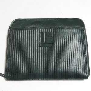 Vintage LF dark green leather wallet zip around closure